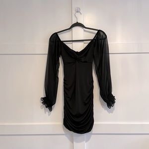 Black Tight Fit Mini Dress With Open Back